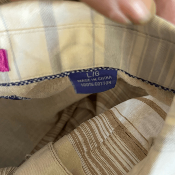 Tommy Bahama Beige Striped Long Sleeve Textured Button-Up Shirt Size Large - Picture 7 of 11